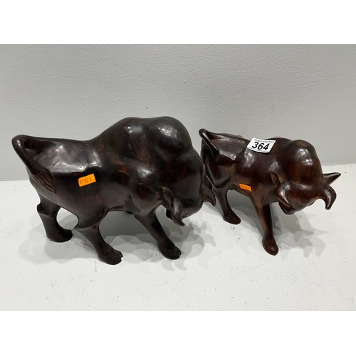 364 - Pair Carved Bull Figures