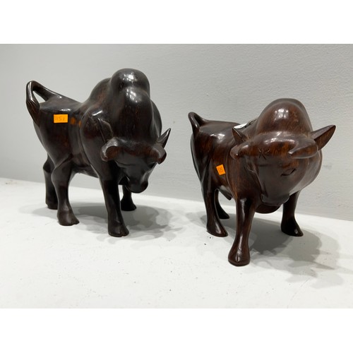 364 - Pair Carved Bull Figures