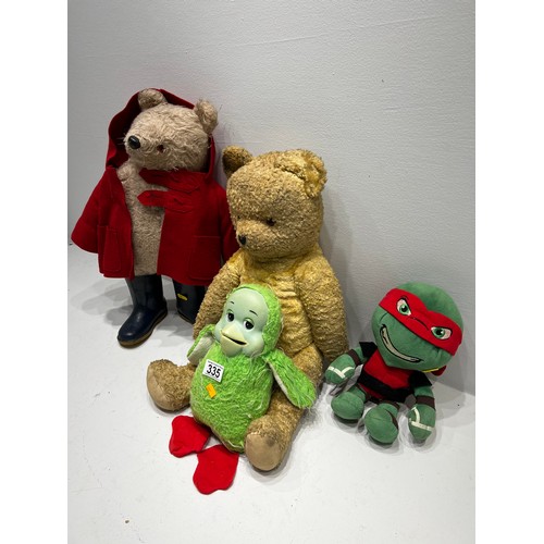 335 - Vintage Paddington Bear/Teddy Bear/Orvil/Nija Turtle Soft toys