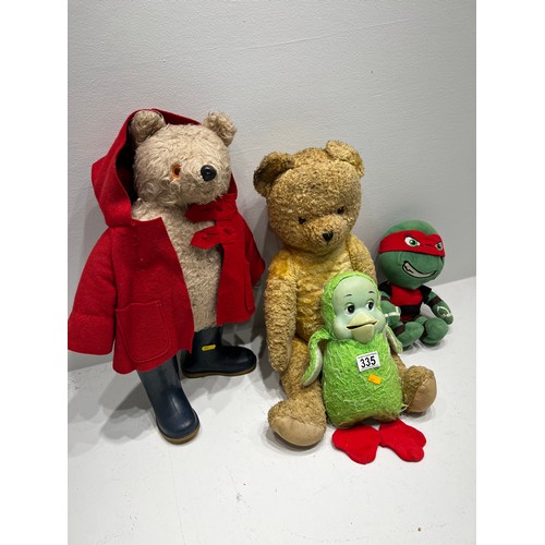 335 - Vintage Paddington Bear/Teddy Bear/Orvil/Nija Turtle Soft toys