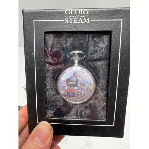 305 - Box approx 14 boxed steam of glory pocket watches