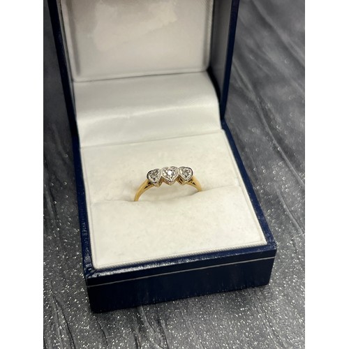 522 - 18ct Gold/Platinum 3 Stone Diamond Ring Size L/M  2g gross