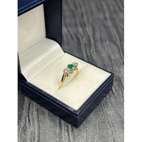 521 - 18ct Gold Emerald/Diamond Ring size O/P  3.1g gross