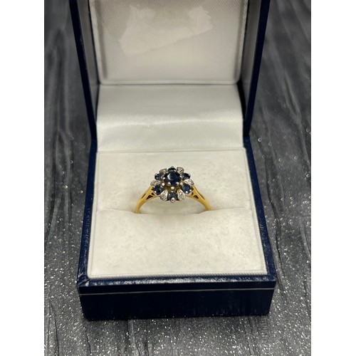 519 - 18ct Gold Sapphire/Diamond  Ring size O  3.7g gross