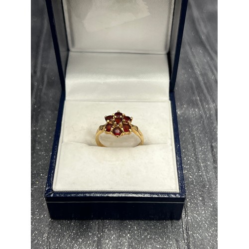 515 - 9ct Gold 7 Stone Ruby Ring Size K  2.4g gross