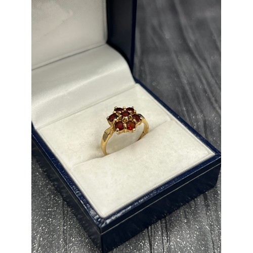 515 - 9ct Gold 7 Stone Ruby Ring Size K  2.4g gross