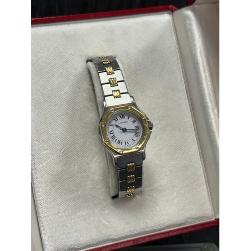 475A - Genuine Cartier Santos Ronde Ladies Watch Automatic, service history and guarantee in casket display... 