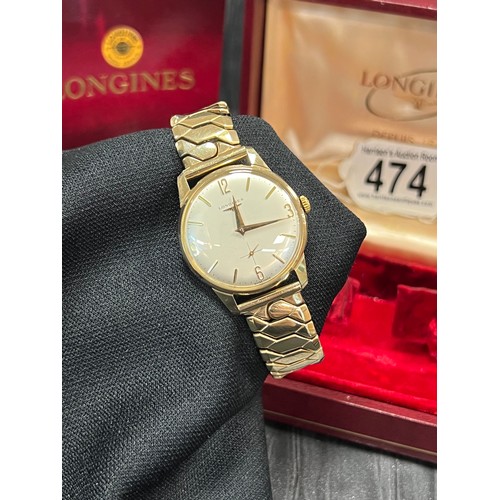 474 - Longines Gents 9ct Gold Watch in super condition Boxed Working