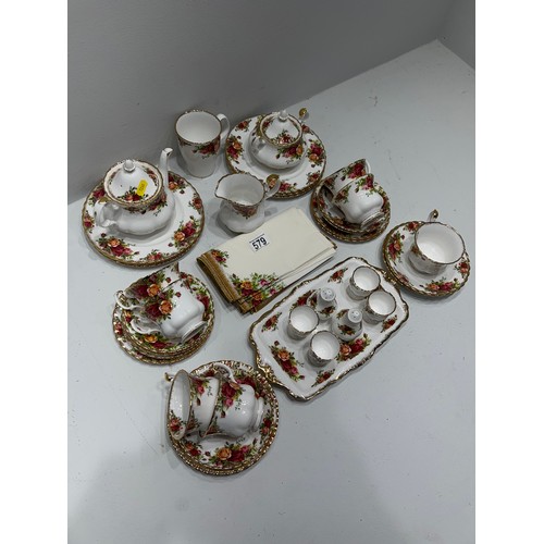 579 - Royal Albert Country Rose China tea set,plates,egg cups napkins etc