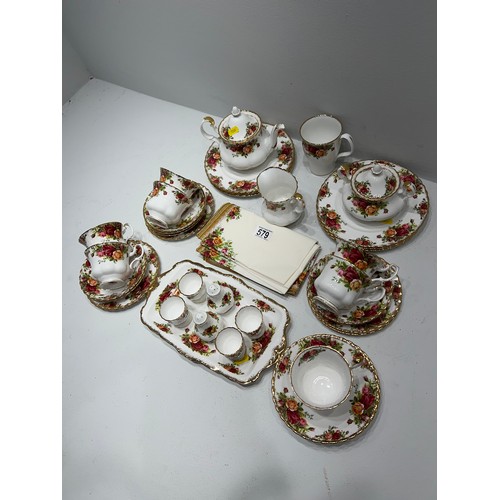 579 - Royal Albert Country Rose China tea set,plates,egg cups napkins etc