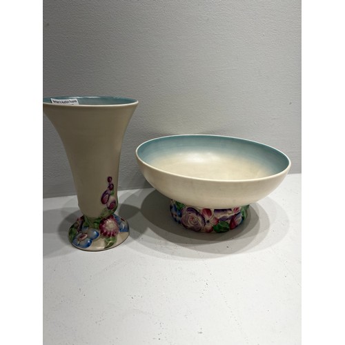 595 - Art Deco Clarice Cliff ‘My Garden’ trumpet vase and bowl