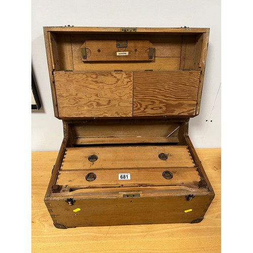 681 - Bespoke Wooden toolbox with multiple storage