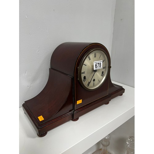 678 - Late Edwardian Mahogany inlay Napoleon Mantle Clock Working