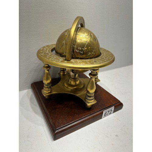 672 - Heavy Brass globe on stand