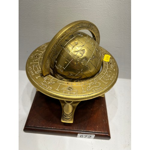 672 - Heavy Brass globe on stand