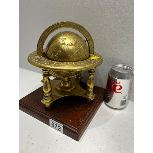 672 - Heavy Brass globe on stand