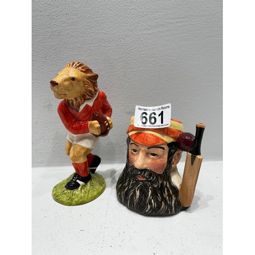 661 - Royal Doulton Ltd Edition W.D. Grace cricket jug,Beswick Lion Rugby Figure