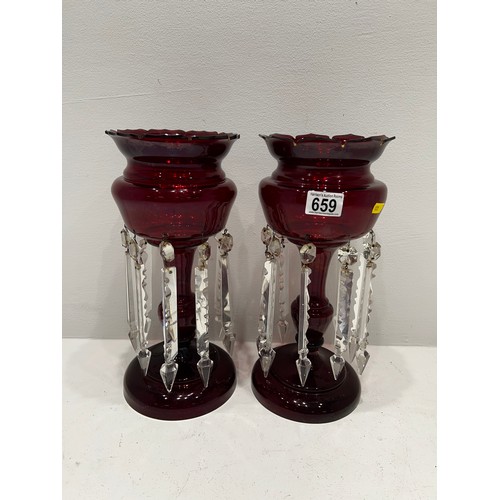 659 - Pair Victorian Ruby Lustres