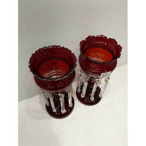 659 - Pair Victorian Ruby Lustres