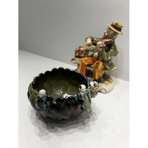 644 - Antique Chinese Fertility Bowl early 20th c,+ Capodemonte figure