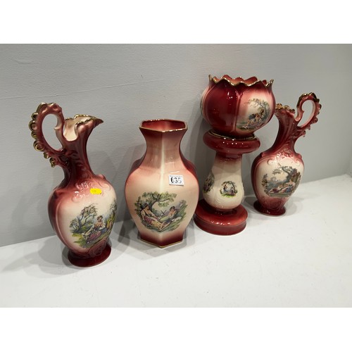 635 - 4 piece Staffordshire Pottery jugs,vase,jardiniere