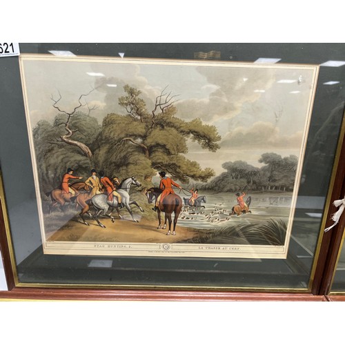 621 - 4 oak framed Hunting Scene Pictures