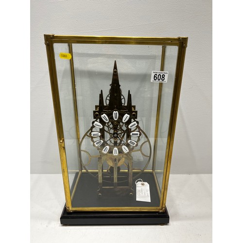 608 - Skeleton Clock in  Glass Cabinet