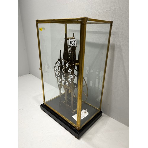 608 - Skeleton Clock in  Glass Cabinet