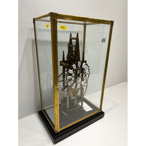 608 - Skeleton Clock in  Glass Cabinet