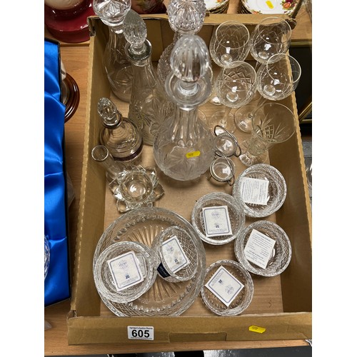 605 - Box Cut glass Decantors glasses inc Stuart crystal fruit set