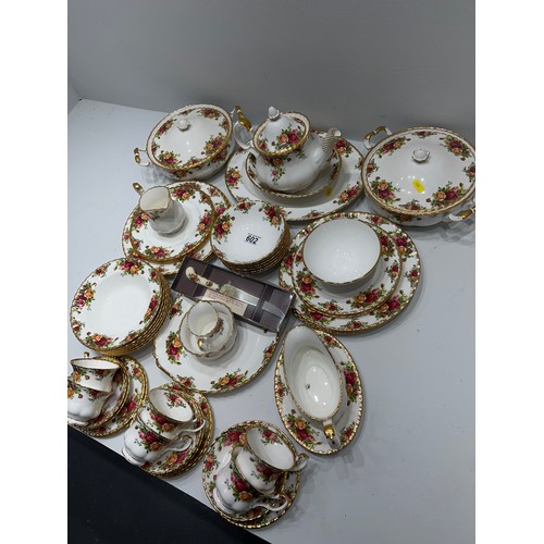 602 - Large Quantity Royal Albert Country Rose Dinner/Teaware inc Tureens