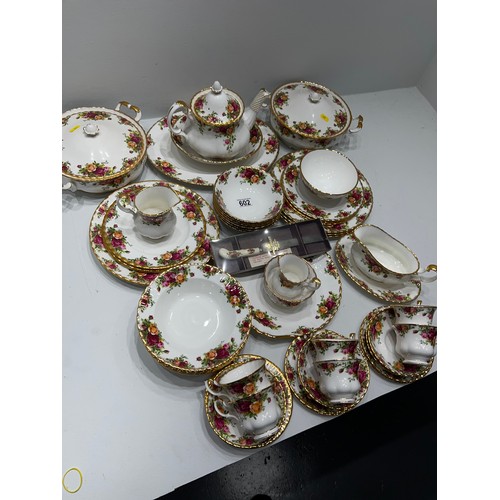 602 - Large Quantity Royal Albert Country Rose Dinner/Teaware inc Tureens