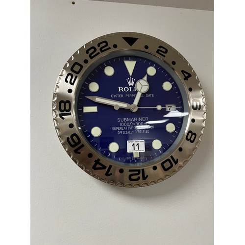 11 - Rolex officially-licensed dealership wall clock working