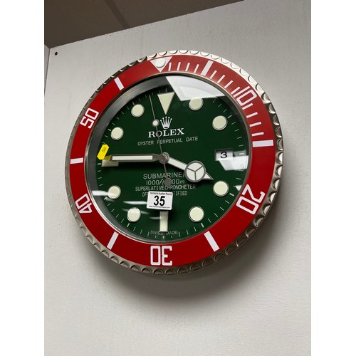 35 - Rolex officially-licensed dealer wall clock working