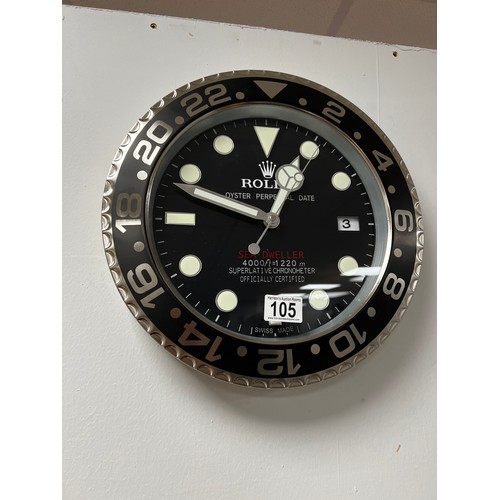 105 - Rolex officially-licensed dealer wall clock working