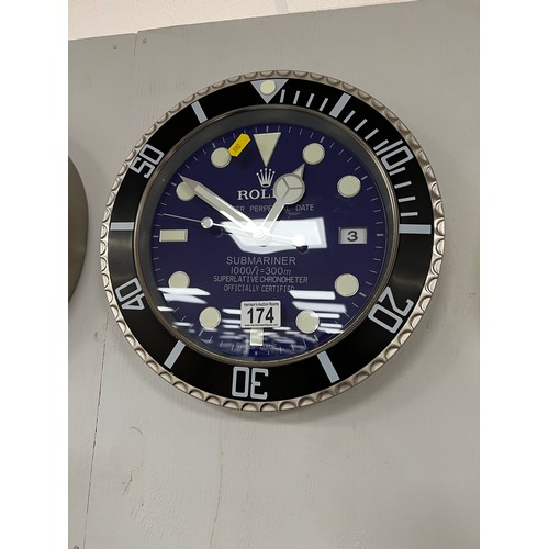 174 - Rolex officially-licensed dealer wall clock working