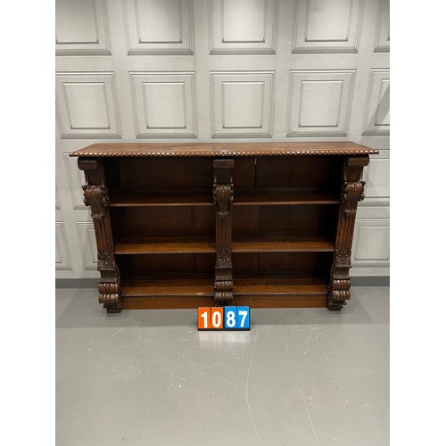 1087 - Victorian oak double bookcase very ornate