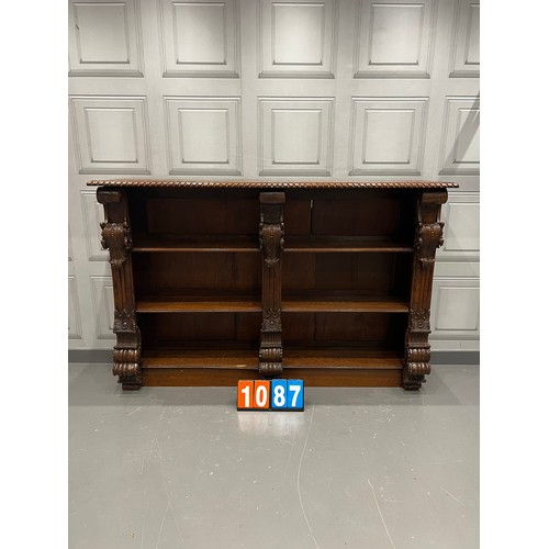 1087 - Victorian oak double bookcase very ornate