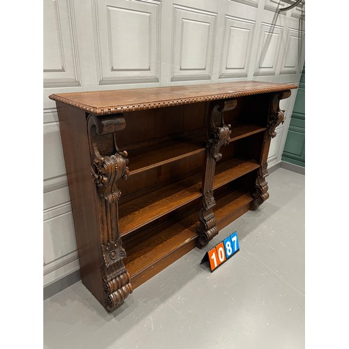 1087 - Victorian oak double bookcase very ornate