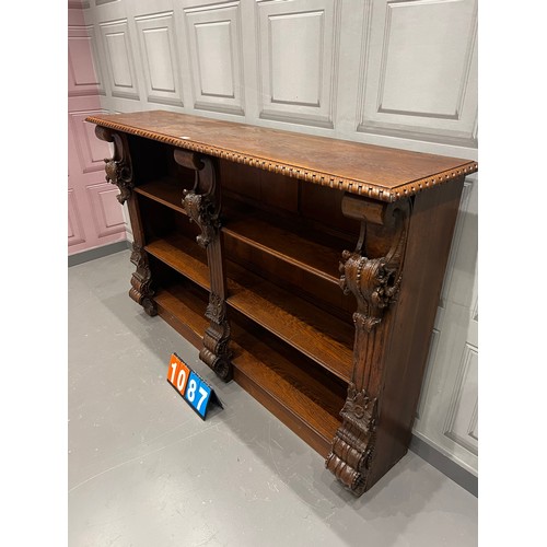 1087 - Victorian oak double bookcase very ornate