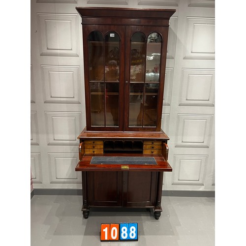 1088 - Victorian mahogany secretaire bookcase some veneer a/f