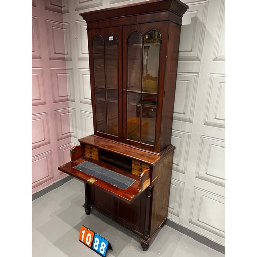 1088 - Victorian mahogany secretaire bookcase some veneer a/f