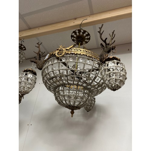 1193 - Impressive vintage french chandelier with stag head mounts