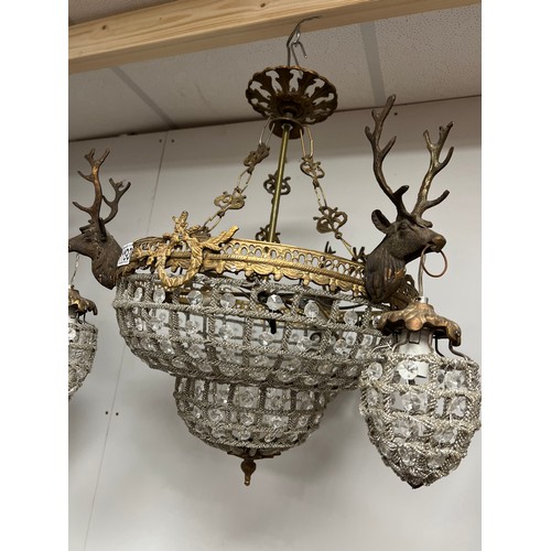 1193 - Impressive vintage french chandelier with stag head mounts