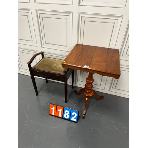 1182 - Tilt top tripod table + piano stool