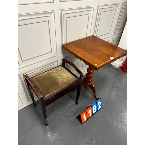 1182 - Tilt top tripod table + piano stool