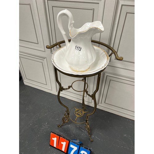 1172 - Victorian jug & bowl on brass ornate stand