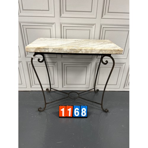 1168 - Wrought iron marble top console table / garden table