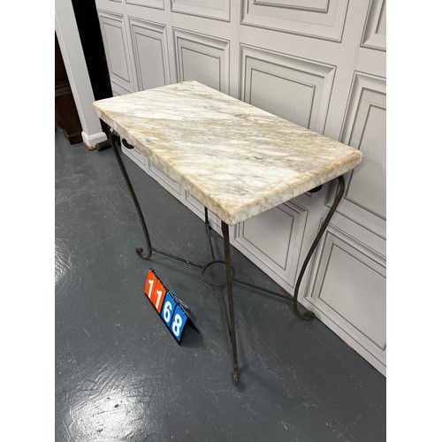 1168 - Wrought iron marble top console table / garden table