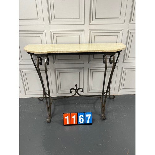 1167 - Wrought iron marble top console table / garden table